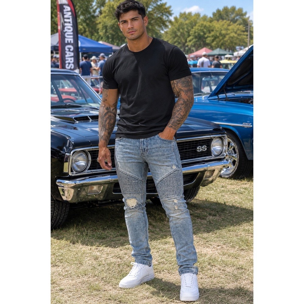 PacSun Active Stretch Stacked Skinny Light Wash Distressed Stretch Jeans